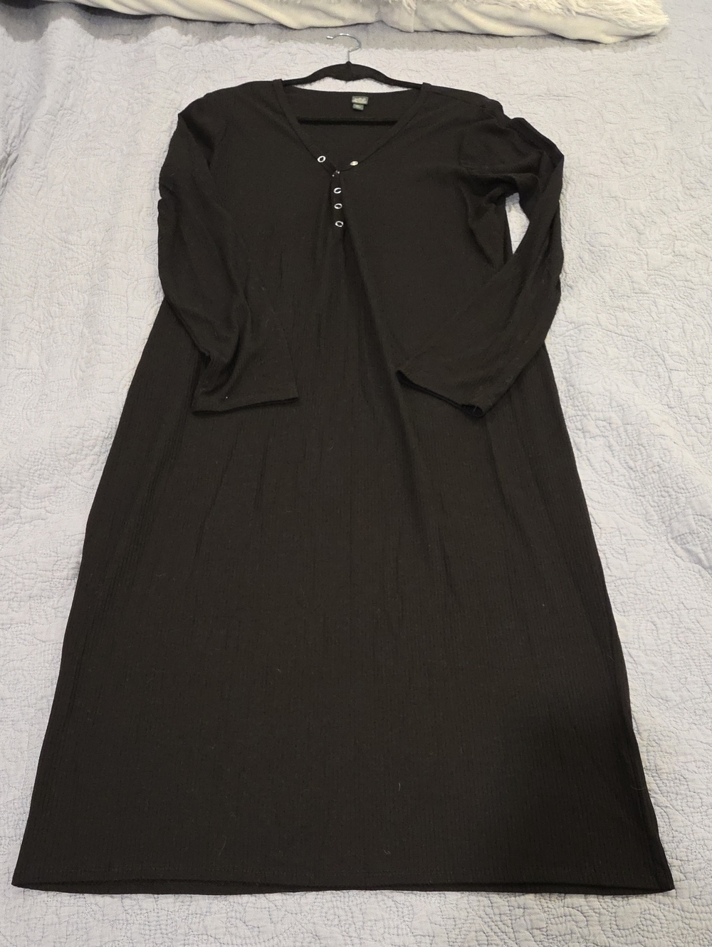 wild fable Black Ribbed Long-Sleeve Henley Midi Dress Size XXL!